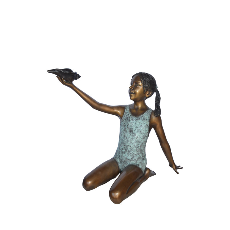 Bronze Sitting Girl Holding Shell Fountain
