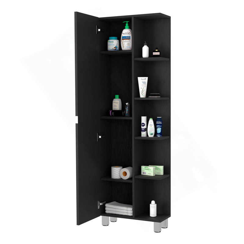 Armoire à linge Los Angeles, cinq tablettes, une armoire, cloisons, Noir