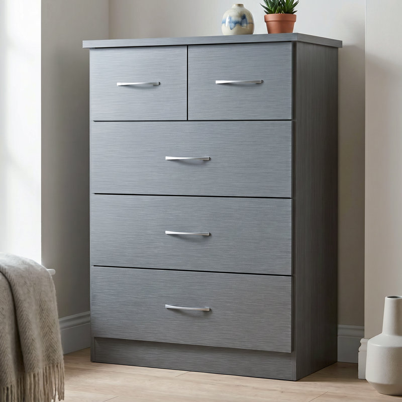 Cascio 5 Drawer Chest Of Drawers, 3D Effect Grey