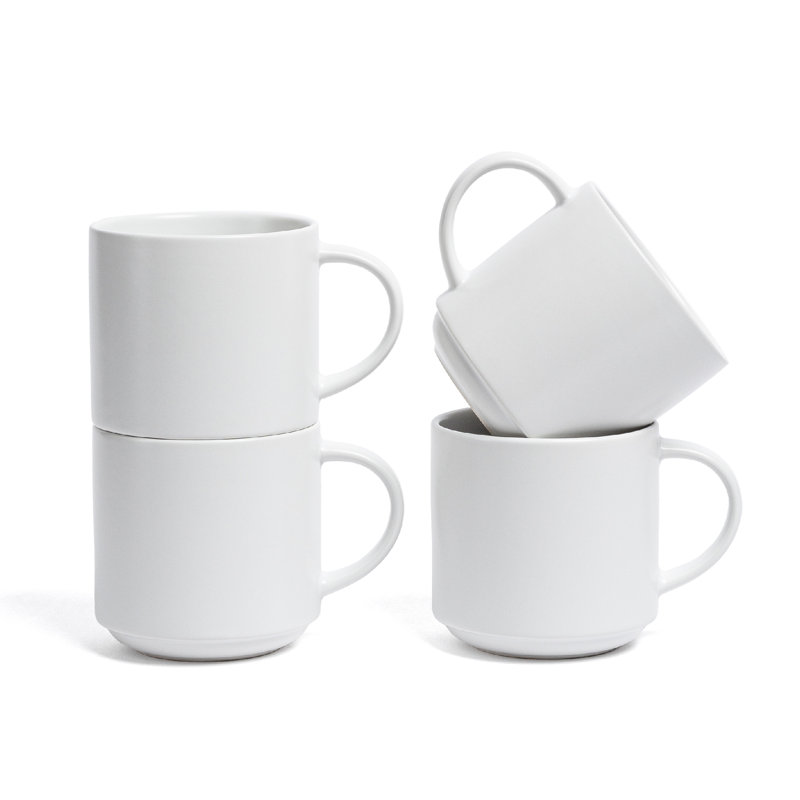 Over&Back Stackable Semi-Matte Hand-Finished Stoneware Mugs, Set of 4, White