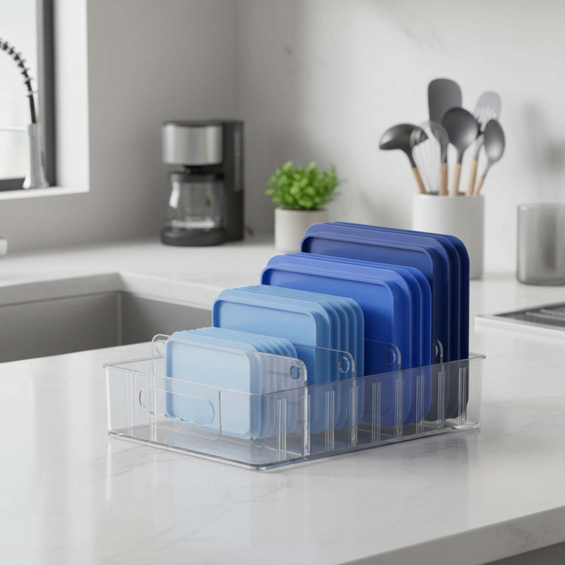 Organisateur de couvercle intérieur en plastique transparent avec 4 compartiments réglables