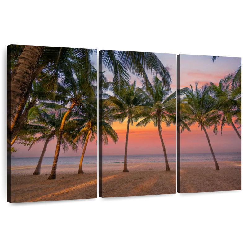 Coucher de soleil sur un palmier des Caraïbes Gillard, H 32 po x l 50 po