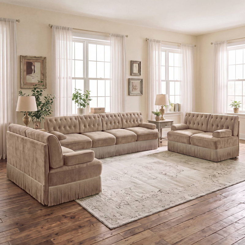 Chesterfield 3‑Piece Sofa Set (Camel)