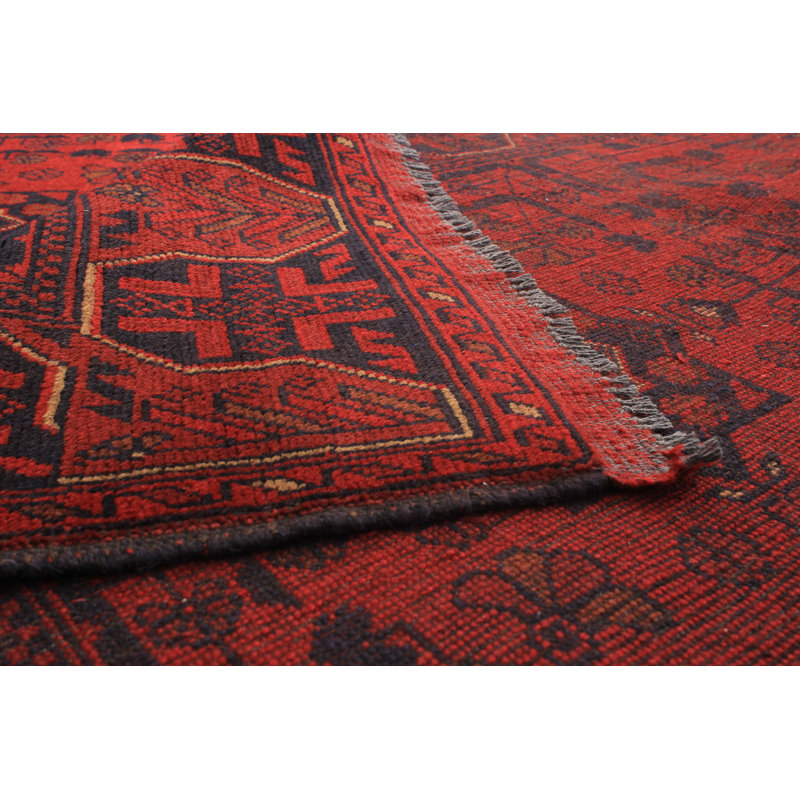 Tapis en laine rouge/noir 5 pi x 6 pi 6 po one-of-kind à la main noué la Kaler