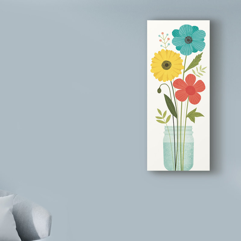 'Seaside Bouquet V Mason Jar No Word' Graphic Art Print on Wrapped Canvas, 19" H x 8" W x 2" D