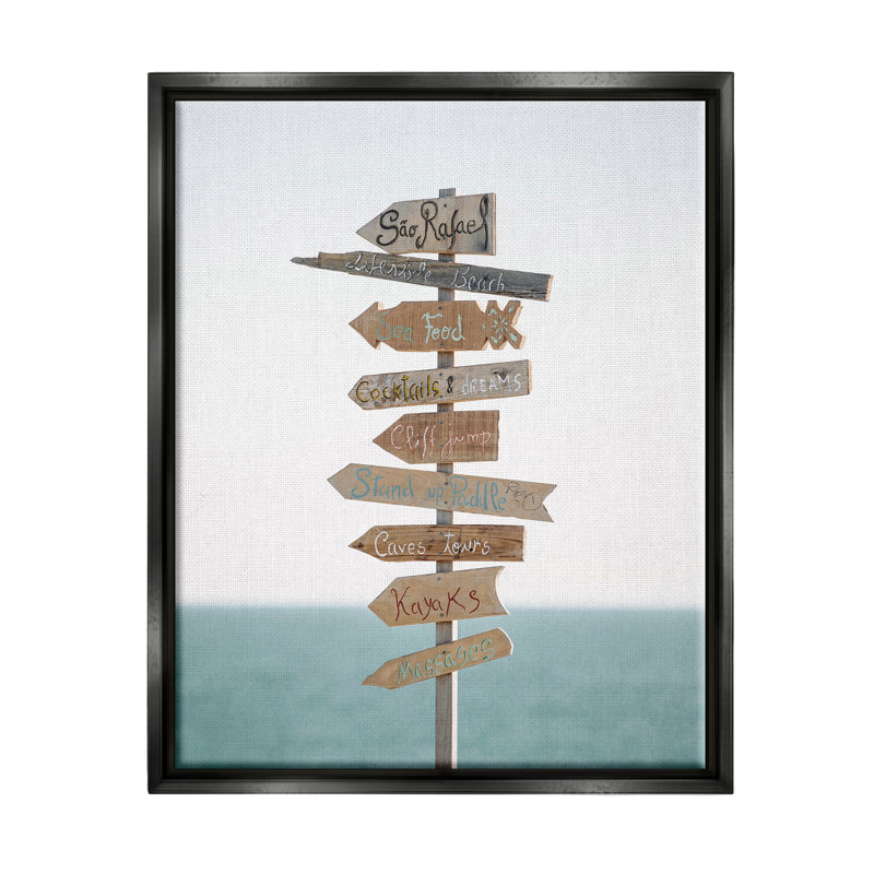 «Rosecliff Heights Nautical Beach Direction», art mural encadré sur toile flottante par Krista Broadway, Noir