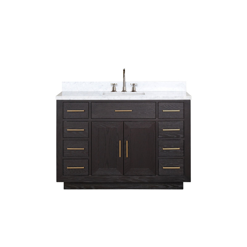 Ensemble de meuble-lavabo simple avec plateau en marbre de Carrare et robinet