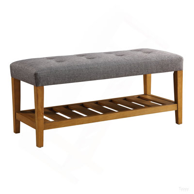Grey And Oak Tufted Padded Seat Bench