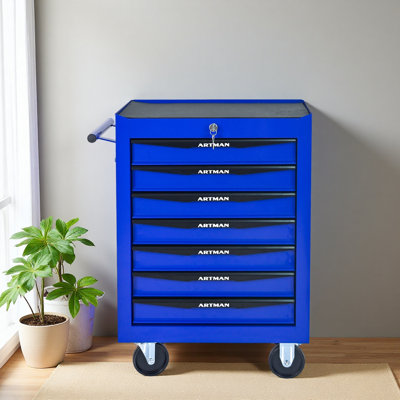 Coffre à outils roulant en métal avec 7 tiroirs, armoire à outils à 7 tiroirs de 20 po avec glissières à roulement à billes, coffre à outils en acier