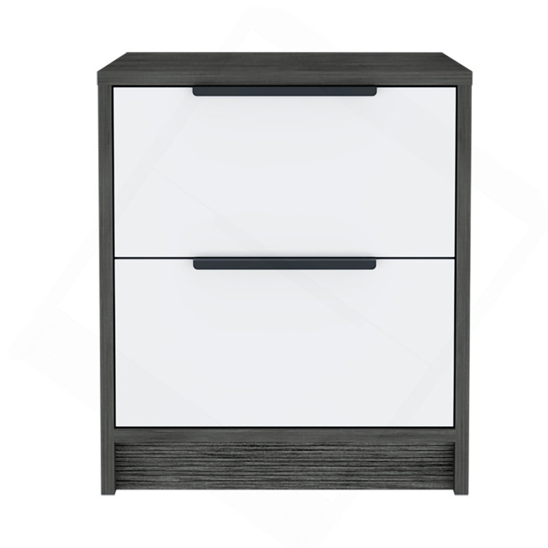 Modern Nightstand 19" H, Two Drawers, Smokey Oak / White, Dark Gray/White
