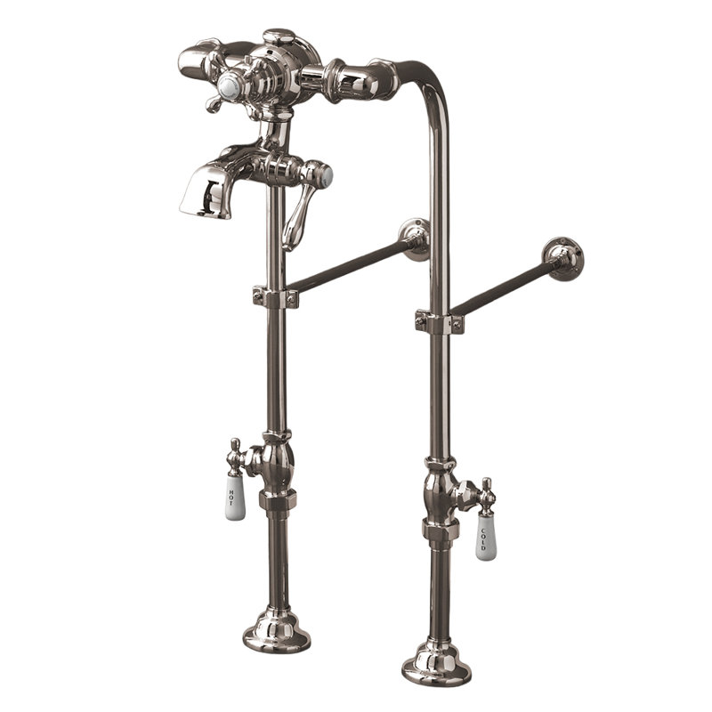 Floor Mount Thermostatic Tub Filler with Hand Shower by Strom Living, Polished Nickel