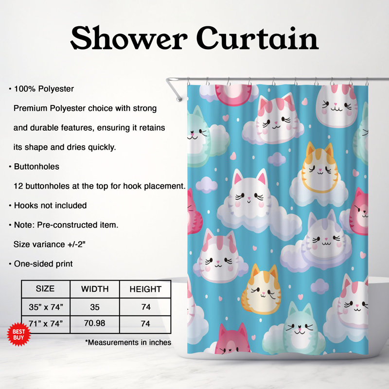 Charmant chat Designs - Rideau de douche standard 1 pièce, H 74 po x l 71 po