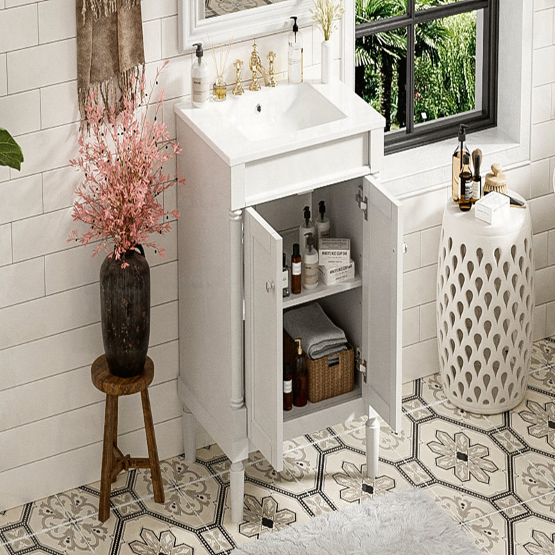 Meuble-lavabo 24 po avec lavabo supérieur, meuble de rangement moderne à 2 niveaux, meuble-lavabo simple, grandes tablettes de rangement