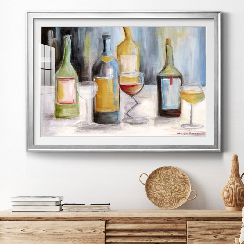 Dégustation de vin - reproduction d'art encadrée, H 26,5 po x l 36,5 po x P 1,5 po, Papier avec cadre argenté