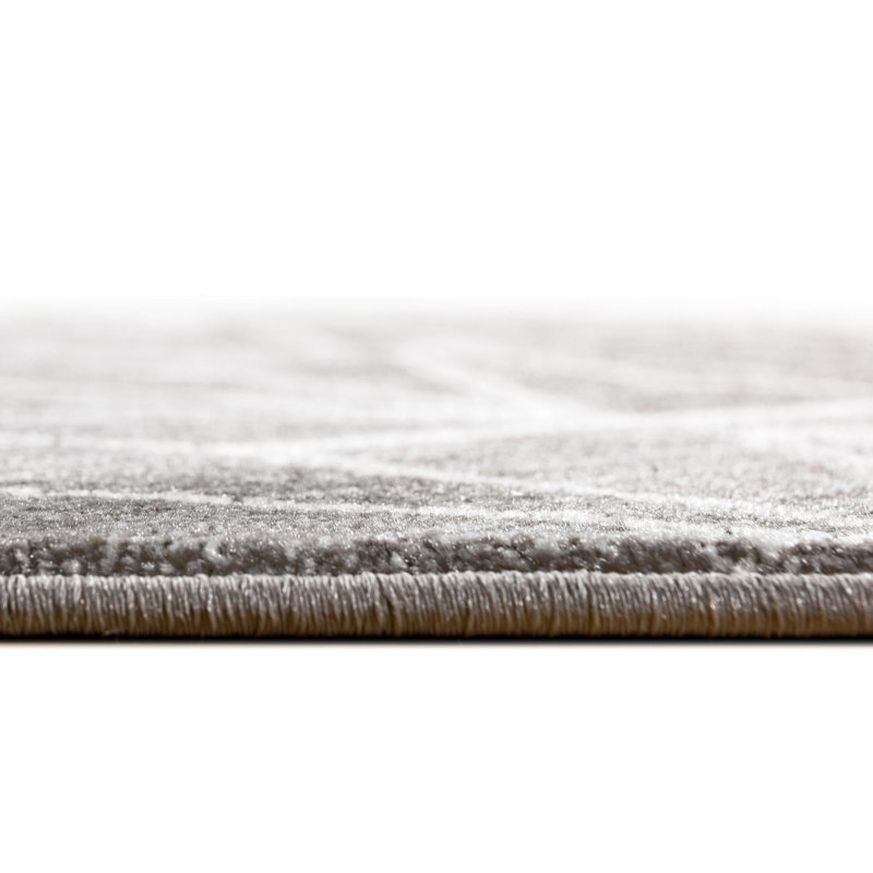 Tapis contemporain de couleur gris ivoire Delinah, Rond 3 pi 3 po