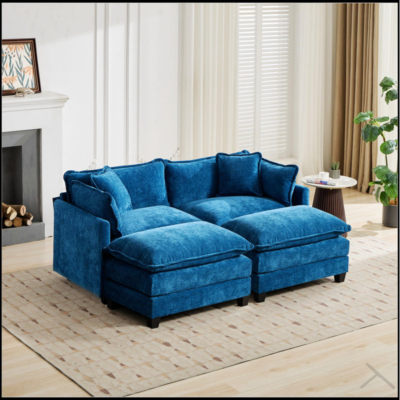 Cloud Sofa Ottoman, Modern Sectional Couch, Comfy Double Layer Cushion, Breathable Chenille Fabric for Living Room and Bedroom