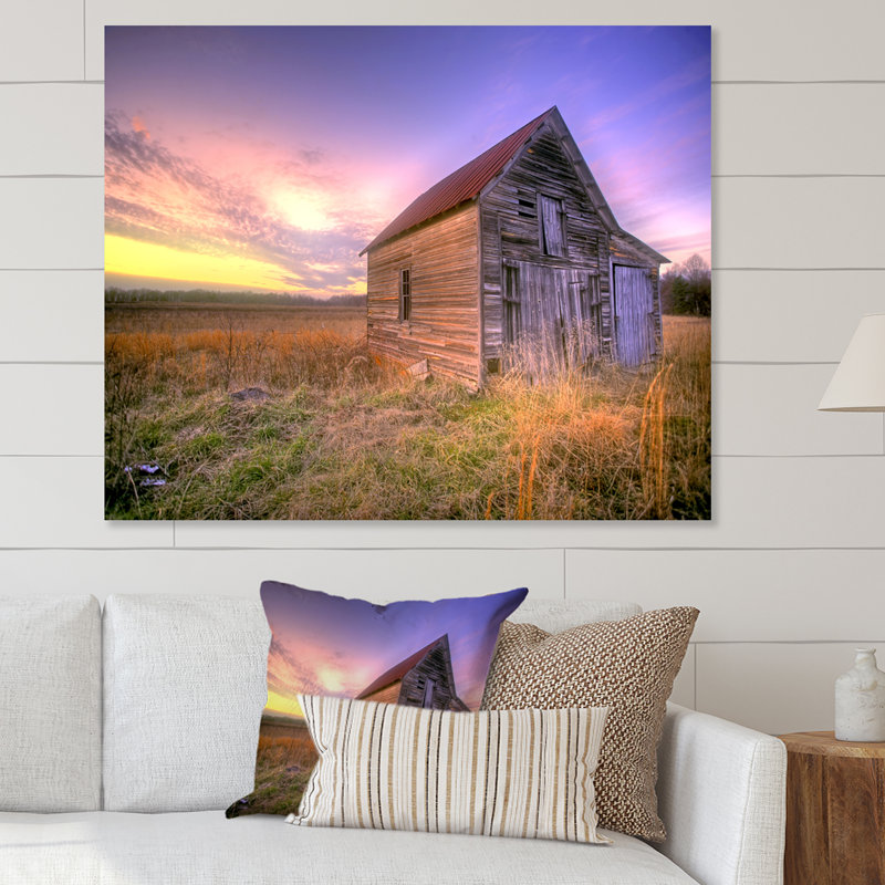 Vieille grange au lever du soleil - reproduction d'art sur toile traditionnelle
