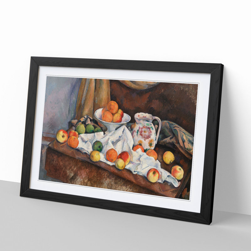 Still Life with Apples and Oranges by Paul Cezanne - Picture Frame Painting, 48cm H x 65cm W x 2cm D, Black
