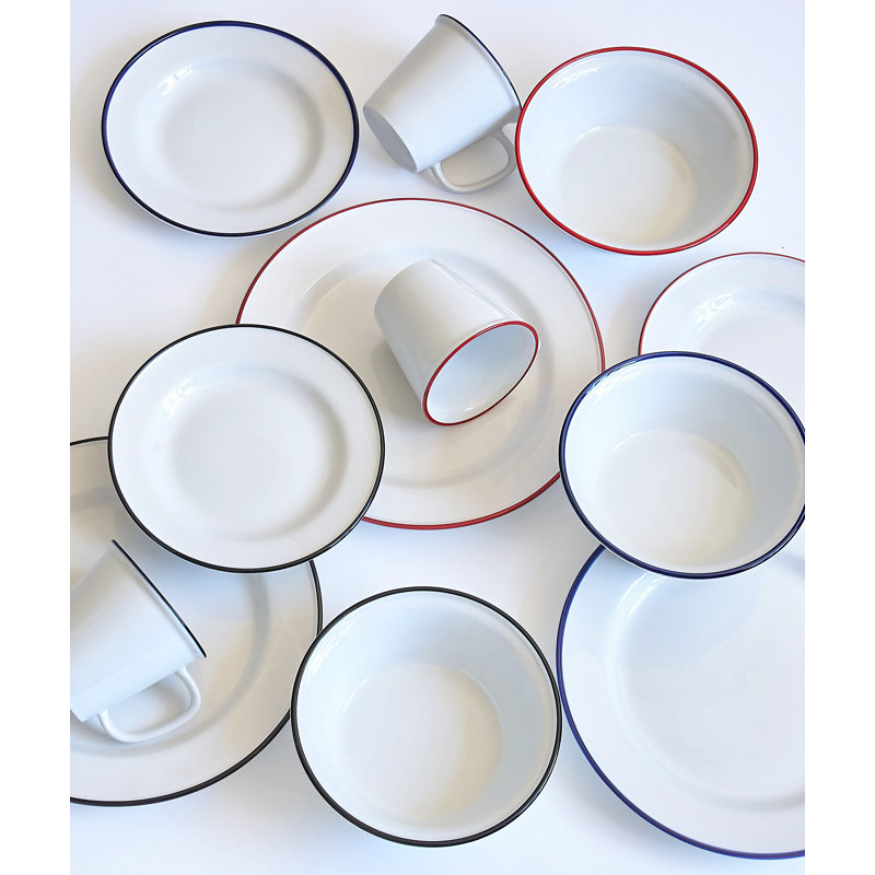 Service de table en porcelaine 16 pièces Bistro, Blanc / rouge