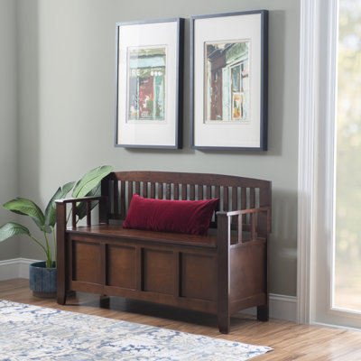 Glenn 50” Slat Back Hidden Storage Wood Bench with Flip Top Seat