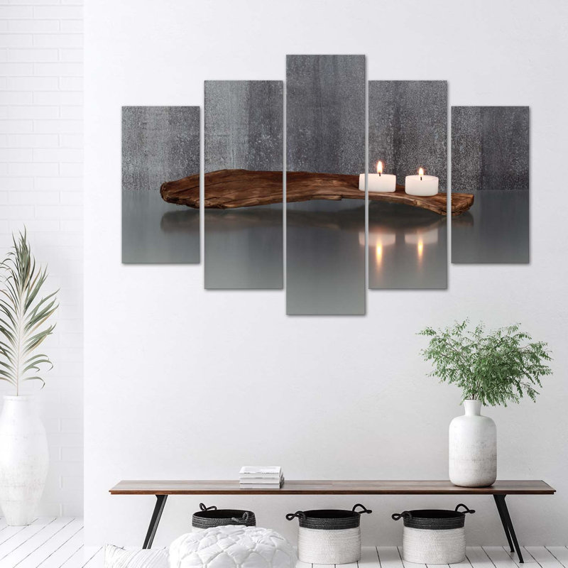 Zen Spa Candle - 5 Piece No Frame Print on Canvas, 100cm H x 200cm W
