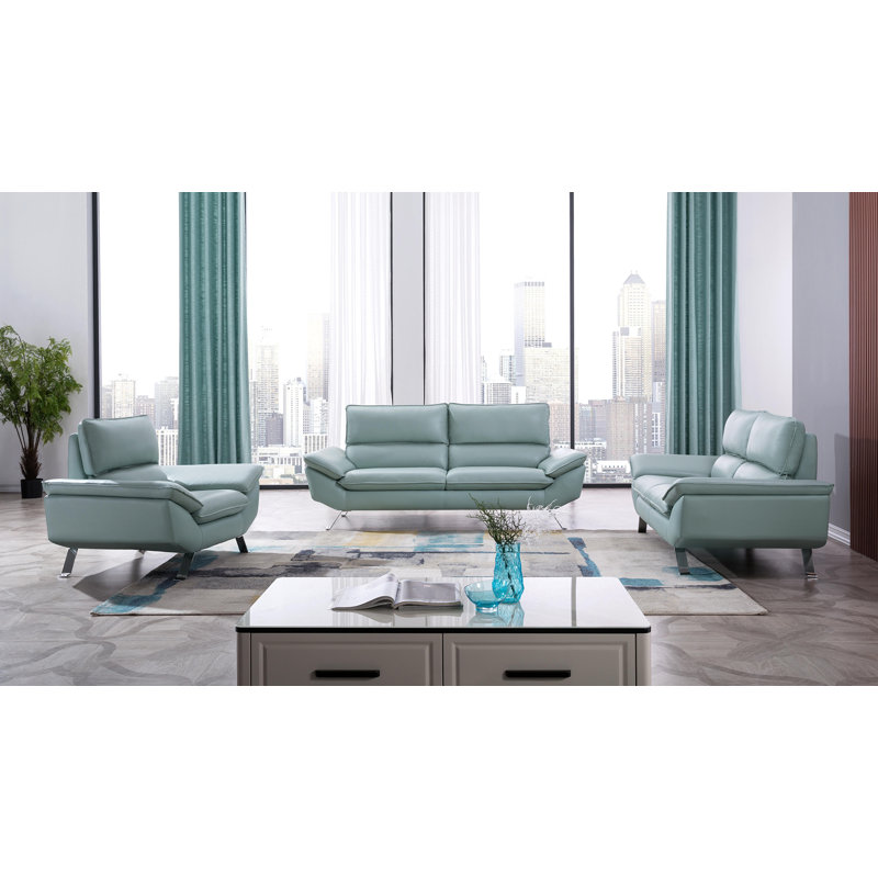 Clendon Upholstered Armchair, Light Teal Genuine Leather
