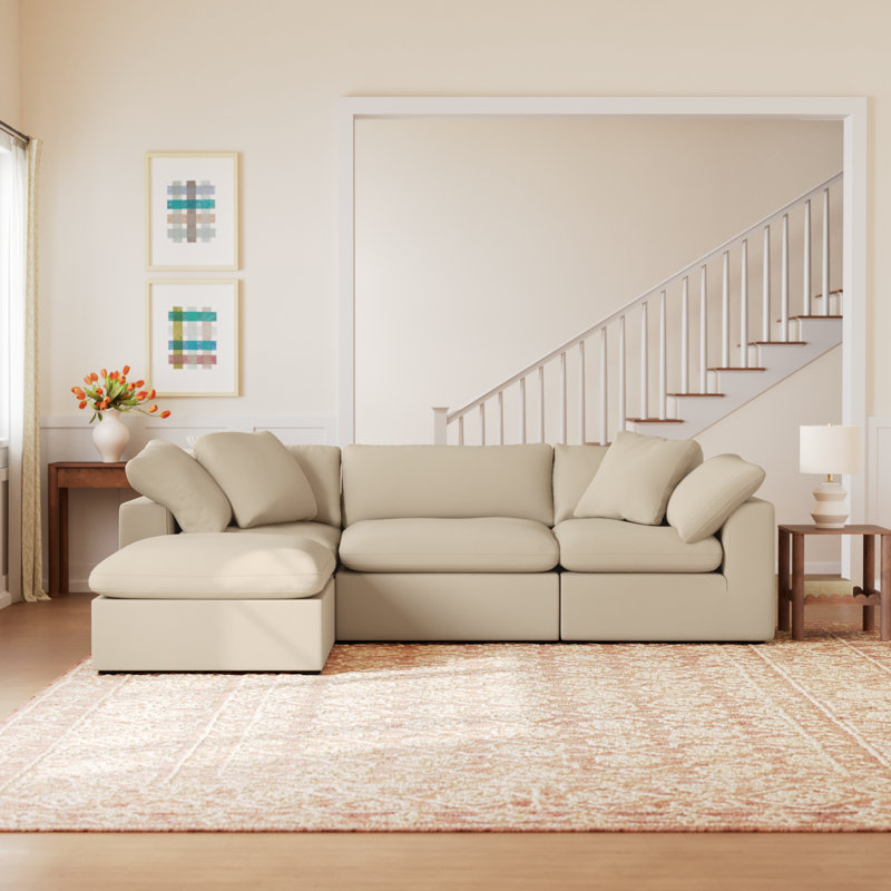 Calana Modular Sectional, Almond, 4 Piece (2 Corner, 1 Armless, 1 Ottoman)
