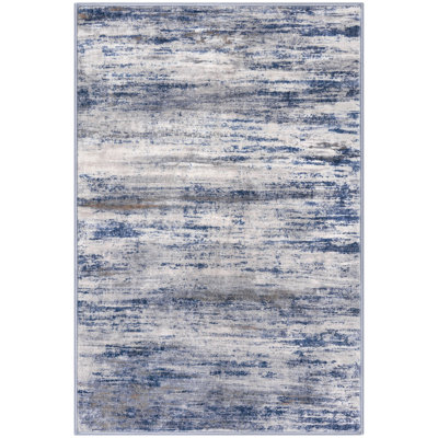 Machine Washable Rugs 4x6 Entryway Rug with Rubber Backing Blue/Gray Area Rugs Pet Friendly Indoor Rugs for Kitchen Bedroom 