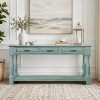 Console de 63 po de long en bois avec 3 tiroirs et 1 tablette inférieure