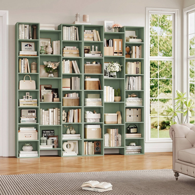 📖✨ 2-Pack 8-Tier Bookcase Set, 21-Cube Storage Bookshelves Unit With Adjustable & Removable Shelves, Green