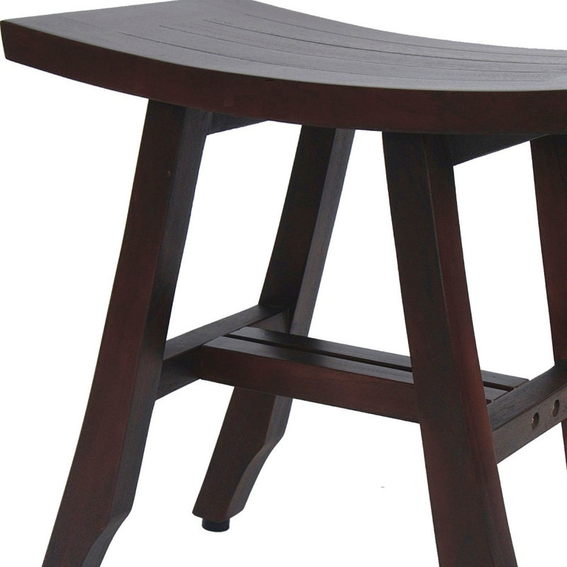 Ripley Compact Curvilinear Teak Shower Or Outdoor Bench In Finish, Brown, 18" H x 18" W x 12" D