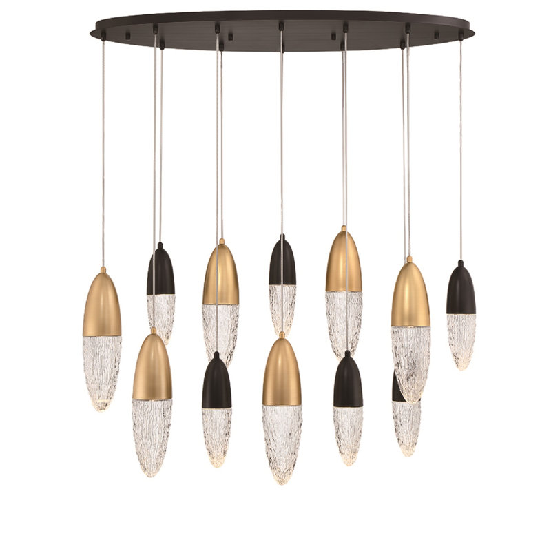 Lustre 12 lumières Écrou, Noir/laiton