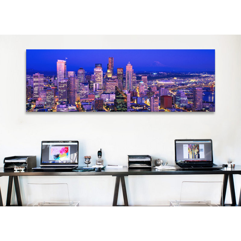 «Panoramic Washington, Seattle, Cityscape at Dusk», reproduction de photo sur toile, H 16 po x l 48 po x P 1,5 po