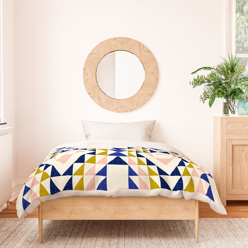 Ensemble d'édredon en coton standard bleu / jaune / rose Jenean Morrison, Édredon simple + 2 taies décoratives standard