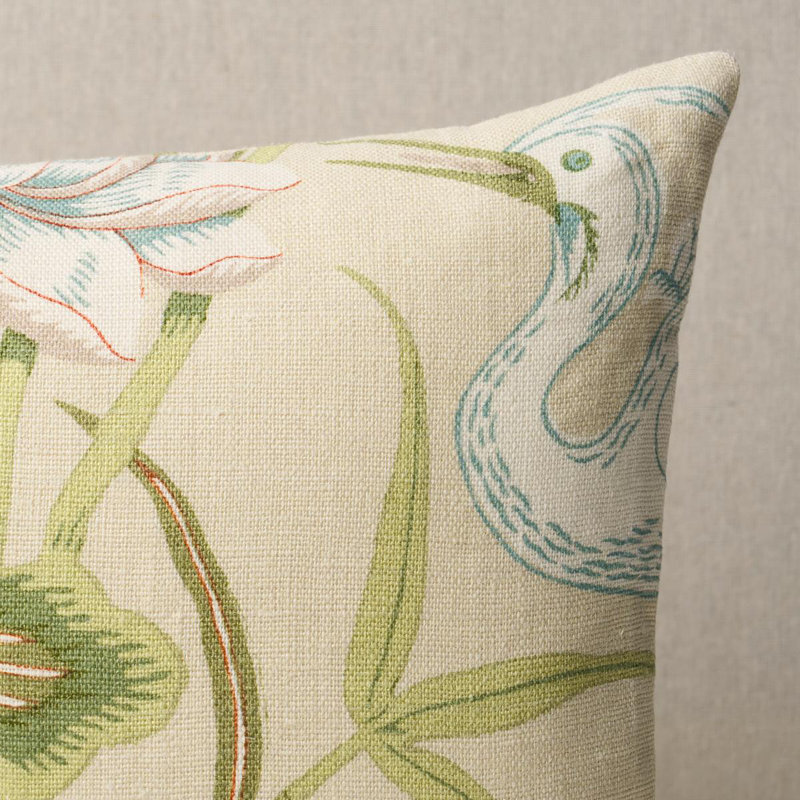 Lotus Garden Pillow, Green/Beige/Brown