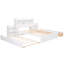 Lit double avec tablettes coulissantes, lit gigogne simple, 2 tiroirs, fabrication en bois robuste, sans sommier, bois massif blanc ferme