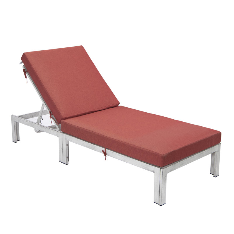 Chelsea Outdoor Metal Chaise Lounge , Cushion Included, Red, Weathered Gray