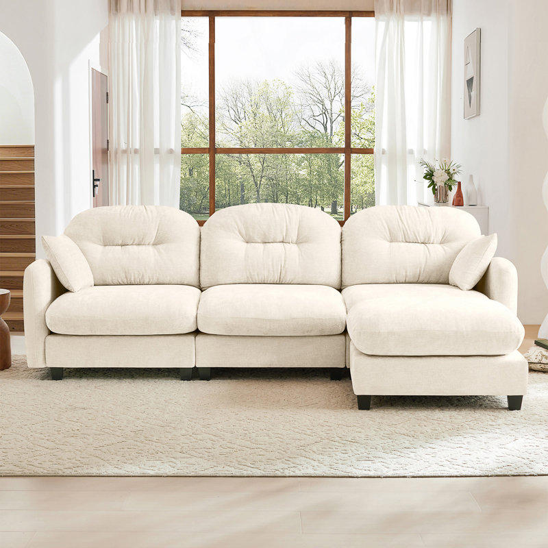 Modular L-Shaped Sectional Sofa With Ottoman, Tufted Backrest, Ergonomic Comfort, And Flexible Configuration.
