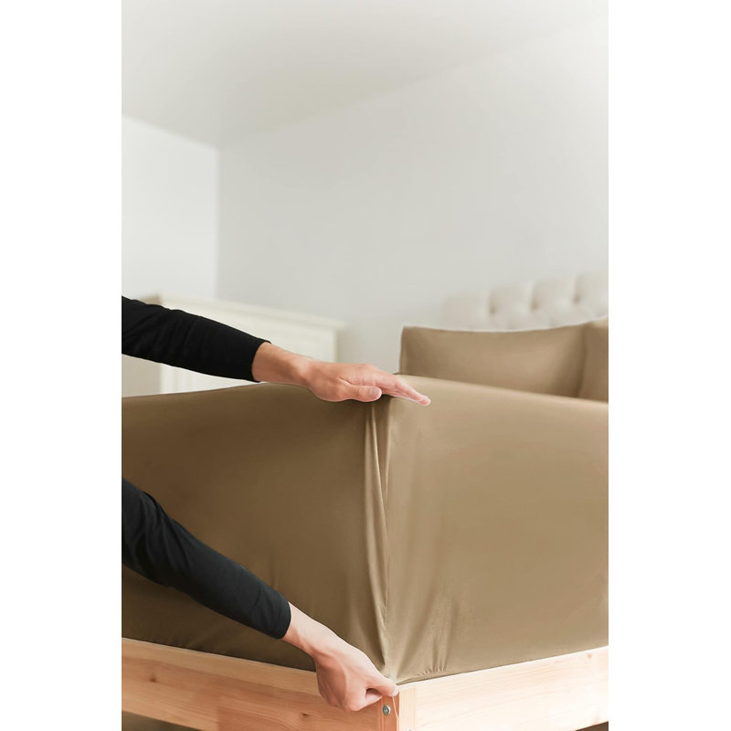 Beige Queen Cotton Deep Pocket Fitted Sheet Set