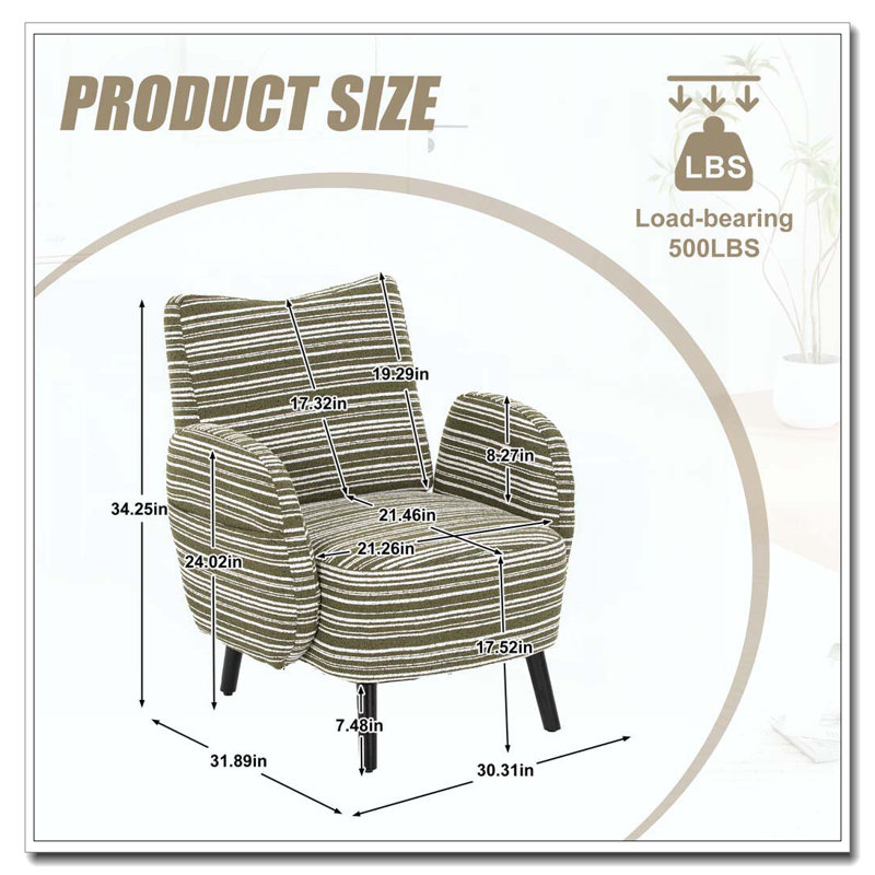 Boucle Upholstered  Accent Chair, Olive Green