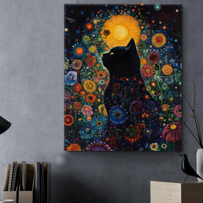 Esthétique de chat Floral Wall Art Decor chat dans le jardin impression sur toile affiche encadrée peinture pour la maison salon chambre décoration murale 8 x 10 pouces