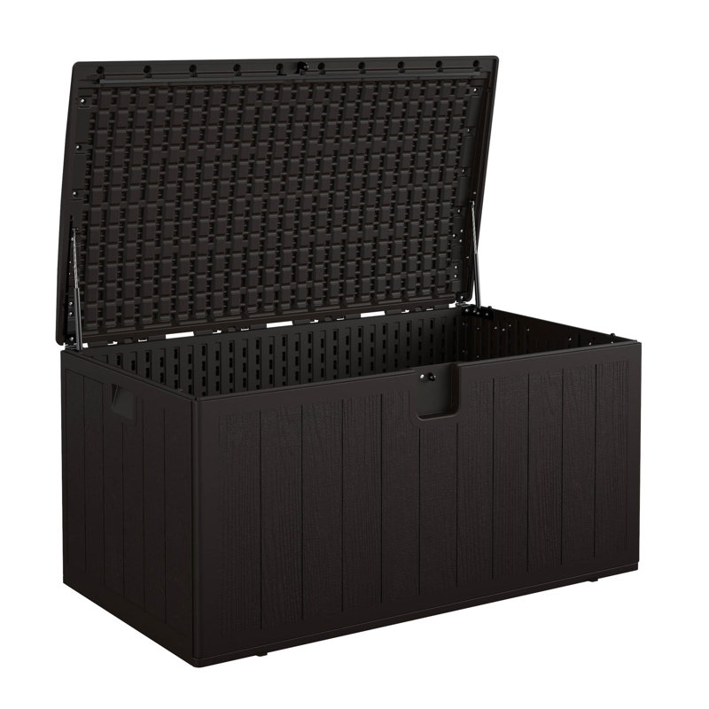 130 Gallon Durable Resin Deck Box with Gas Shocks and Adjustable Divider