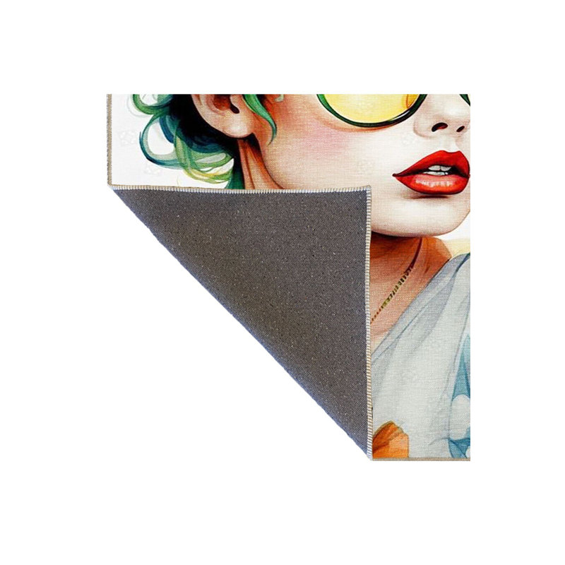 Tapis décoratif vert à motif de femme vert multicolore, Sous-tapis rectangulaire de 3 pi 3 po x 4 pi 11 po