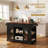 53-Inch Farmhouse Kitchen Island with Power Outlet, Drop Leaf, and Locking Wheels, Black