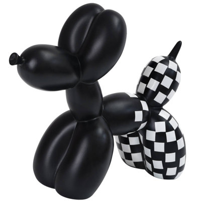 Noir et blanc carreauté motif de voiture de course ballon chien artisanat salon décorations de bureau, fait à la main moderne petite tablette décor animal statue ornement décorations pour la maison