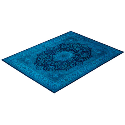 Overdyed Hand-Knotted Wool Modern-Contemporary Blue Area Rug 9' 2" x 12' 0"
