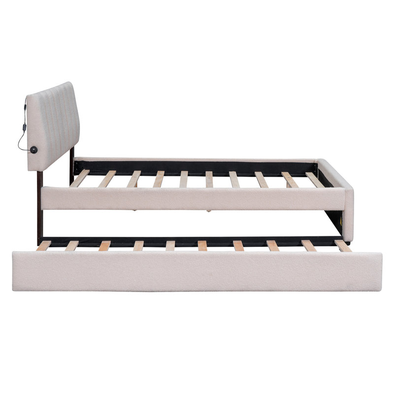 Lit plateforme tapissier Teddy, Lit double, Beige