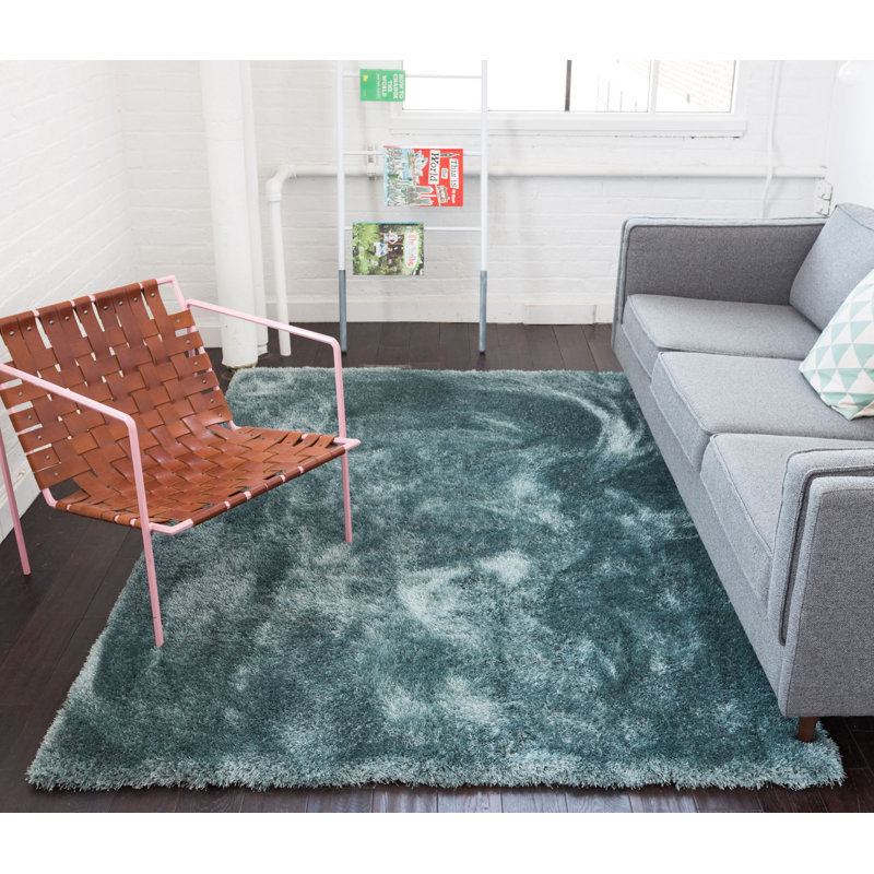 Feather Shaggy Blue Rug, Rectangle 100 x 150cm