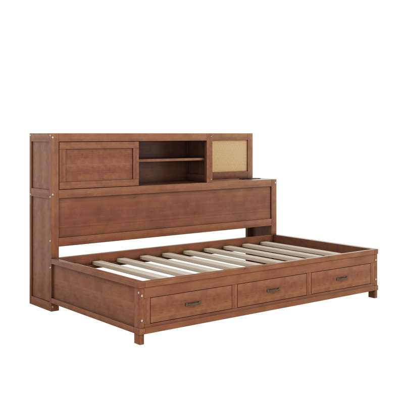 Himanshu Full Size Wooden Daybed with 3 Storage Drawers, Full, Brown