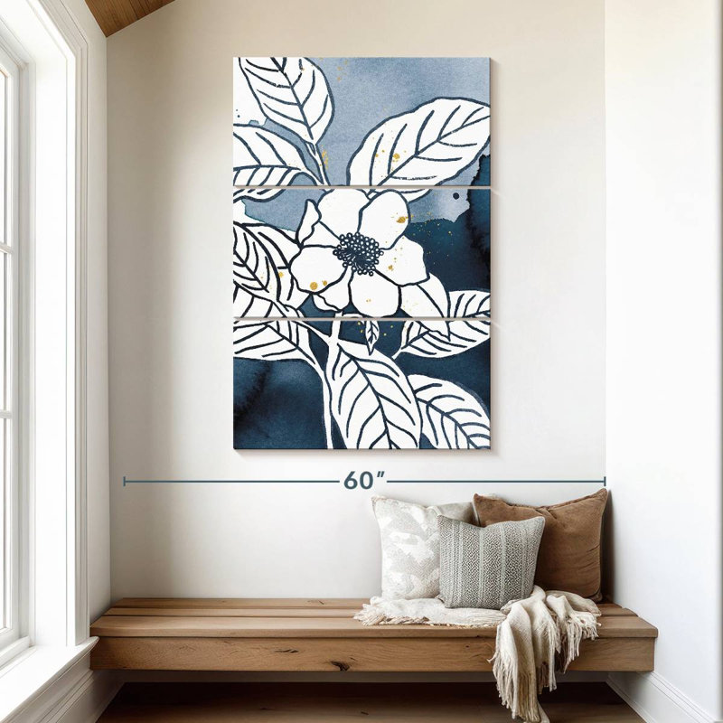 Fleurs indigo I, H 50 po x l 32 po